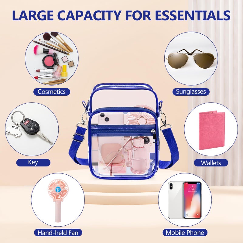 Blvornl Clear Crossbody Bag With Adjustable Shoulder Strap, Stadium Approved PVC Purse With Front Pocket, Messenger Bag for Women and Men, Concerts Sports Events (Blue) - Image 5